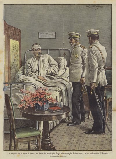 Vinneren og taperen foran, Admiral Togos besøk til Admiral Rodiestvenski? av Achille Beltrame