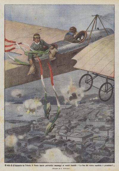 Flukten til dAnnunzio over Trieste, sender Il Poeta patriotiske meldinger til våre brødre? av Achille Beltrame