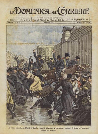I påvente av liberale reformer i Russland, sprer kosakker og går til grunne drømmerne om frihet i Petersburg av Achille Beltrame