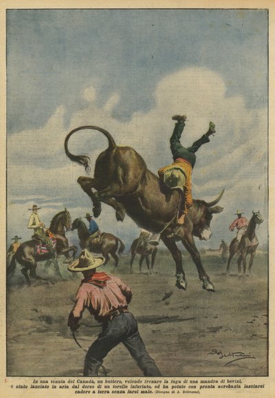 I en kanadisk eiendom, en bonde, som ønsker å stoppe rømningen av en flokk med storfe? av Achille Beltrame