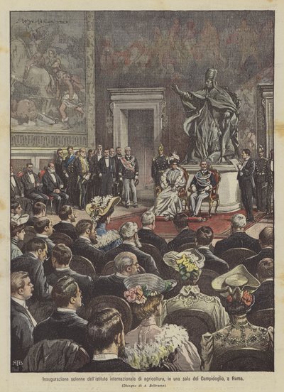 Høytidelig innvielse av det internasjonale instituttet for landbruk, i et rom i Campidoglio, i Roma av Achille Beltrame