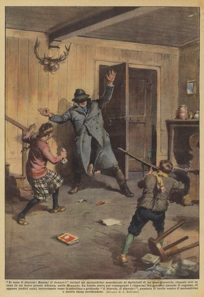 Jeg er djevelen! Gi meg pengene! intime en marauder i forkledning til barna sine? av Achille Beltrame
