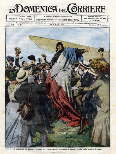 Jacques de Lesseps (1883-1927) upon his arrival in Canada in 1910. Illustration by Achille Beltrame for the “Domenica del Corriere” of July 24 av Achille Beltrame