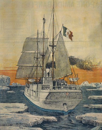 Reise til Nordpolen: Polarstjerneskipet som fraktet prins Luigi Amedeo av Savoy-Aosta, hertugen av Abruzzi, til Teplitzbukta på Rudolf-øya, av Achille Beltrame (1871-1945), fra La Domenica del Corriere av Achille Beltrame