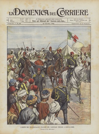 Ankomsten av den italienske pilegrimsreisen med kardinal Ferrari i Jerusalem av Achille Beltrame