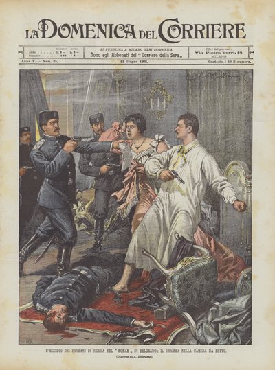 Drapet på suverene i Serbia i Konak i Beograd, dramaet på soverommet av Achille Beltrame