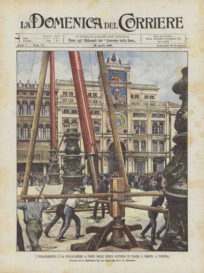 Heving og plassering av de nye antennene på Piazza S Marco, i Venezia av Achille Beltrame