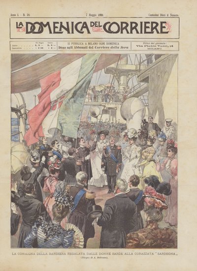 Leveringen av flagget gitt av de sardinske kvinnene til slagskipet på Sardinia av Achille Beltrame
