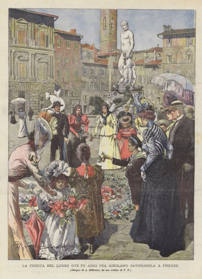 La Fiorita på stedet der Fra Girolamo Savonarola ble brent i Firenze av Achille Beltrame