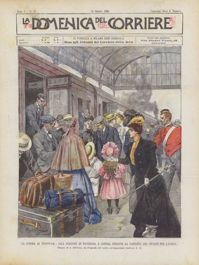 Krigen ved Transvaal, på Waterloo Station, London, under avreise av soldater til Afrika av Achille Beltrame