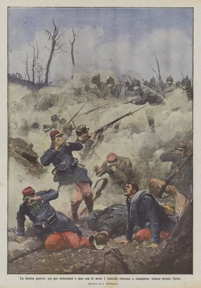 Den dårlige krigen, med kvelende gasser og ikke med våpen, klarer tyskerne å erobre skyttergraver nær Ypres av Achille Beltrame