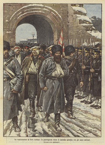 Kapitulasjonen til Port Arthur, den russiske garnisonen overgir seg møtt med militær utmerkelse av Achille Beltrame