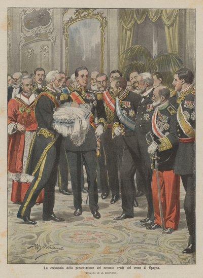 Seremonien for presentasjonen av den nyfødte arvingen til Spanias trone av Achille Beltrame