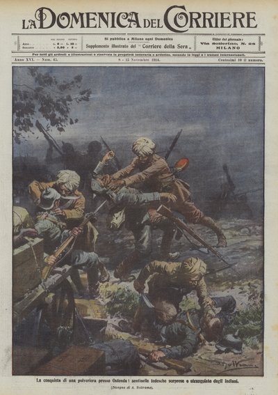 Erobringen av en polyeriera nær Osfenda, tyske vaktposter overrasket og kvalt av indianerne av Achille Beltrame