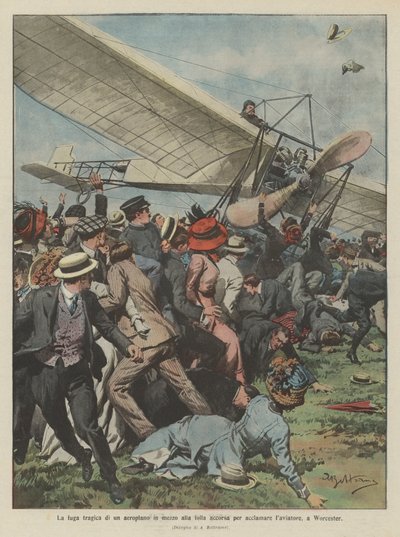 Den tragiske flyturen til et fly midt i folkemengden som hastet for å heie frem mannen i Worcester av Achille Beltrame