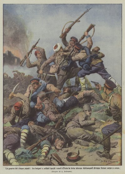 Krigen mellom de fem folkene, mellom bulgarere og tyrkiske soldater fra Asia som kjemper rundt? av Achille Beltrame