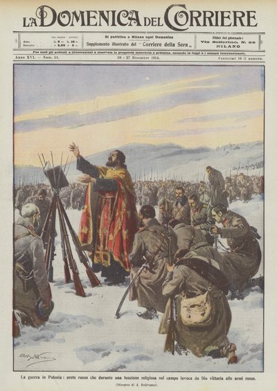 Krigen i Polen, en russisk prest som påkaller Gud under en gudstjeneste i felten? av Achille Beltrame