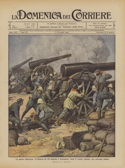 Den italiensk-tyrkiske krigen, 149-batteriet sprer en fiendtlig karavane i Bu-Kamech, mot den tunisiske grensen av Achille Beltrame