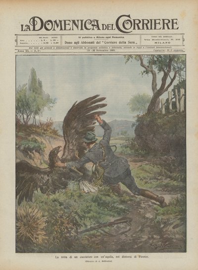 Kampen til en jeger med en ørn, nær Firenze av Achille Beltrame
