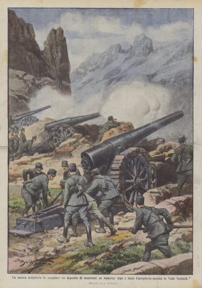Sprenger artilleriet vårt et ammunisjonslager på Anderter Alpe og slår artilleriet? av Achille Beltrame