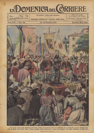 Den nye statuen av Madonna av Loreto, gjenoppbygd etter modellen av den gamle ødelagt av brann? av Achille Beltrame