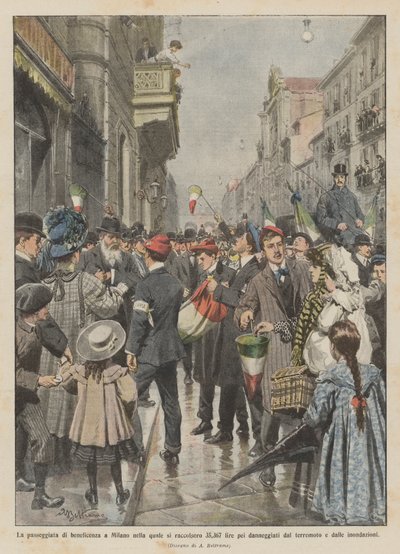 Veldedighetsvandringen i Milano hvor det ble samlet inn 35 367 lire til de som ble skadet av? av Achille Beltrame