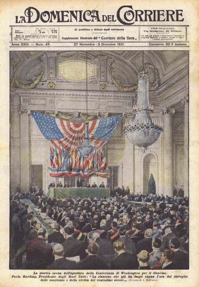 Den historiske scenen for åpningen av Washingtons nedrustningskonferanse av Achille Beltrame