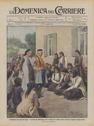 Tristheten i et lite kongerike, Montenegros suverene blant enkene til de sittende soldatene? av Achille Beltrame