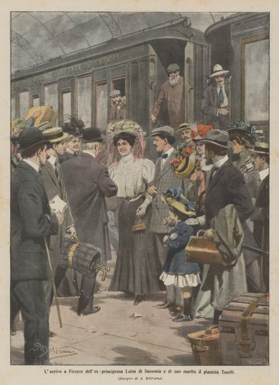 Ankomsten til Firenze av eksprinsessen Louise av Sachsen og ektemannen pianisten Toselli av Achille Beltrame