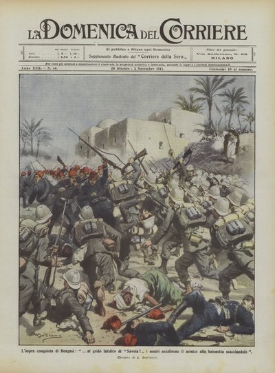 Den harde erobringen av Benghazi, til Savoys skjebnesvangre rop! vår angrep fienden ved? av Achille Beltrame