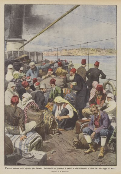 Utløste den iherdige handlingen til lagene for å tvinge Dardanellene panikk i Konstantinopel? av Achille Beltrame