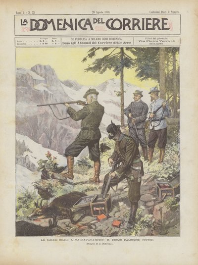 The Royal Hunts i Valsavaranche, den første gemsene drept av Achille Beltrame