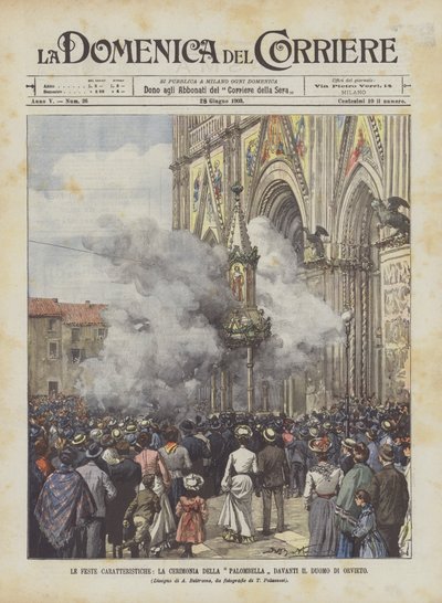De karakteristiske festlighetene, Palombella-seremonien foran Orvieto-katedralen av Achille Beltrame