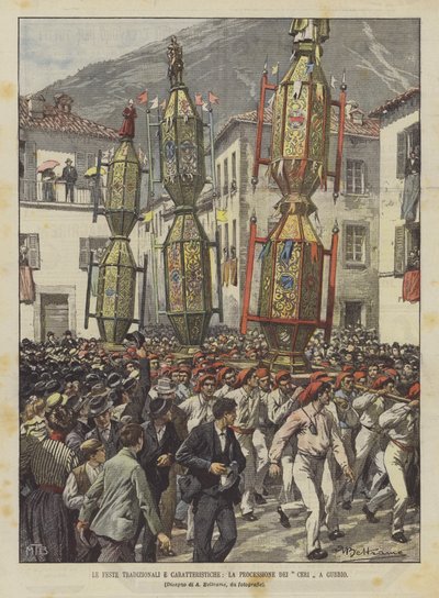 De tradisjonelle og karakteristiske festivalene, prosesjonen av stearinlys i Gubbio av Achille Beltrame