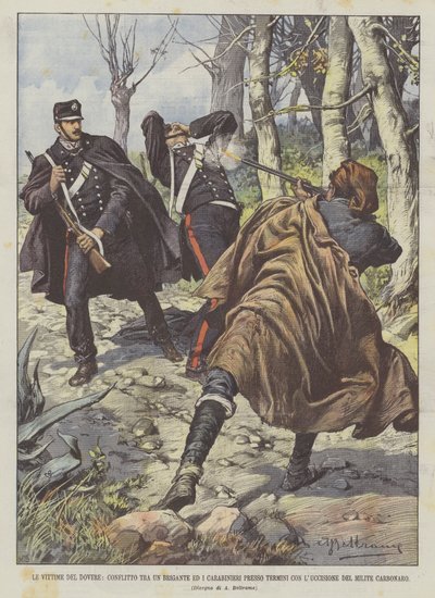 Ofrene for plikt, konflikt mellom en brigand og Carabinieri ved Termini med drapet? av Achille Beltrame
