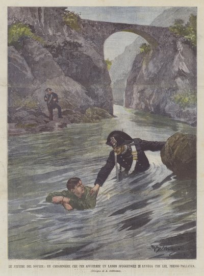 The Victims Of Duty, en karabiniere som drukner med ham for å gripe en rømt tyv, nær Pallanza av Achille Beltrame