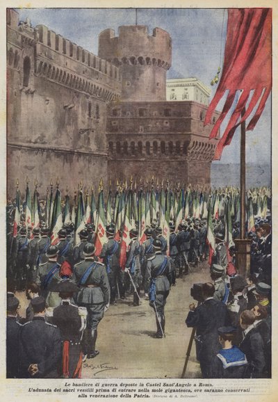 Krigsflaggene plassert i Castel SantAngelo i Roma av Achille Beltrame