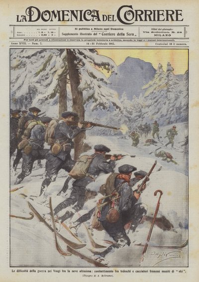 Vanskelighetene med krigen i Vosges i den svært høye snøen, kamp mellom tyskere? av Achille Beltrame
