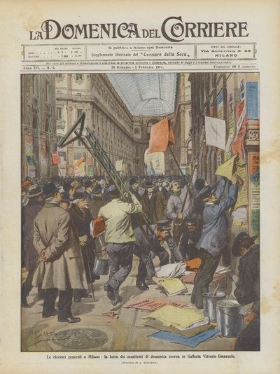 Stortingsvalget i Milano, forrige søndags plakatkamp i Galleria Vittorio Emanuele av Achille Beltrame