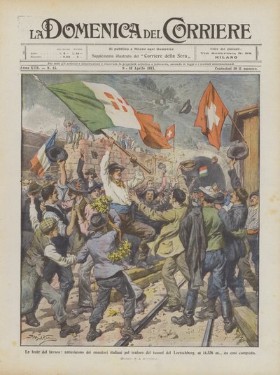 Arbeidsferier, italienske gruvearbeideres entusiasme for Loetschberg-tunnelen? av Achille Beltrame