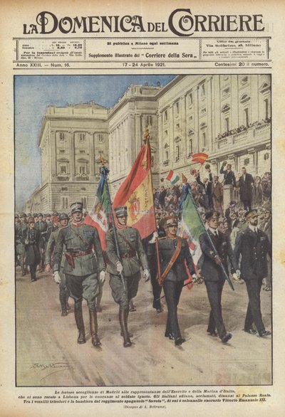 De festlige mottakelsene i Madrid for representasjonene til hæren og marinen i Italia? av Achille Beltrame