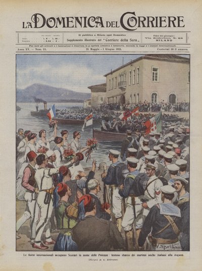 Er de internasjonale flåtene som okkuperer Scutari i maktenes navn, en festlig landing også for sjømennene? av Achille Beltrame