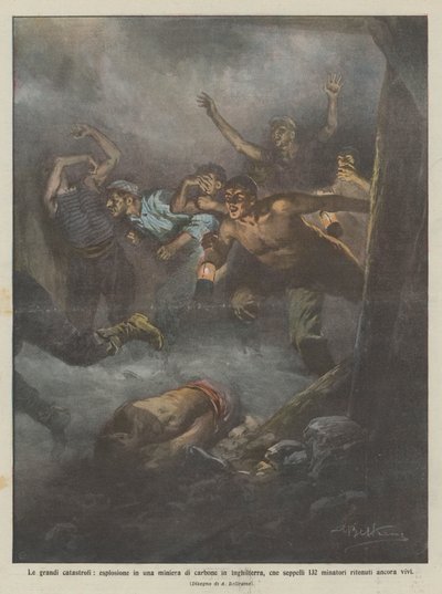 De store katastrofene, eksplosjonen i en kullgruve i England, hva begraver 132? av Achille Beltrame
