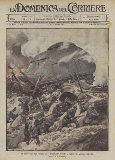 De nye allierte våpnene, et britisk land dreadnought på tyske stillinger av Achille Beltrame