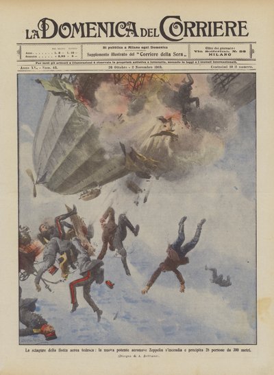 Ulykken til den tyske luftflåten, det nye kraftige Zeppelin-luftskipet synkroniserer og krasjer? av Achille Beltrame