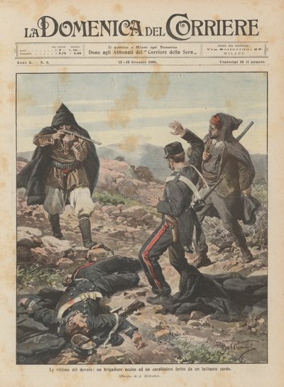 Ofrene for tjenesten, en brigader drept og en karabiner såret av en sardinsk flyktning av Achille Beltrame