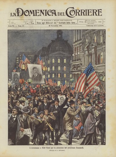 Entusiasmen i New York for gjenvalget av president Roosevelt av Achille Beltrame