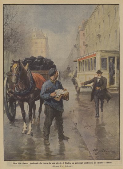 En lykkelig slutt, en kullbrenner som finner, i en gate i Paris, en lommebok som inneholder en og en halv million av Achille Beltrame