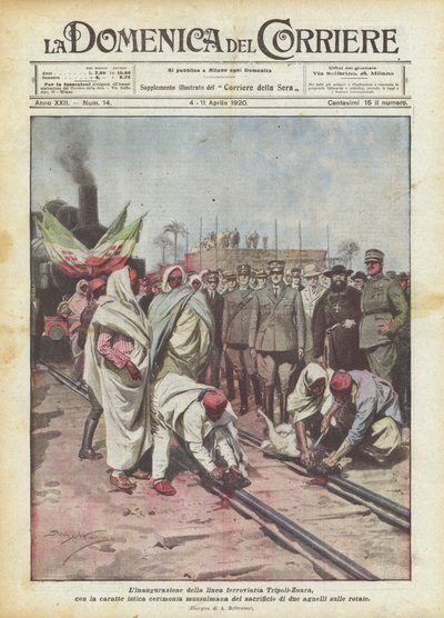 Innvielsen av jernbanelinjen Tripoli-Zuara, med den karakteristiske muslimske seremonien? av Achille Beltrame