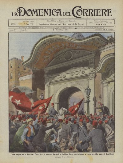 Tragisk time for Tyrkia, Enver bey dukker opp foran Sublime Porte for å bestille? av Achille Beltrame
